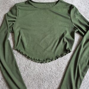 Shein Olive Green Ling Sleeved Crop Top